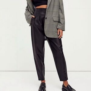 Free People Cecily Pleated High Rise Taper Faux Leather Pants Size 10